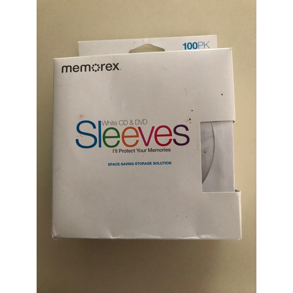 Memorex CD or DVD Paper Storage Sleeves White, 100 Pack, New